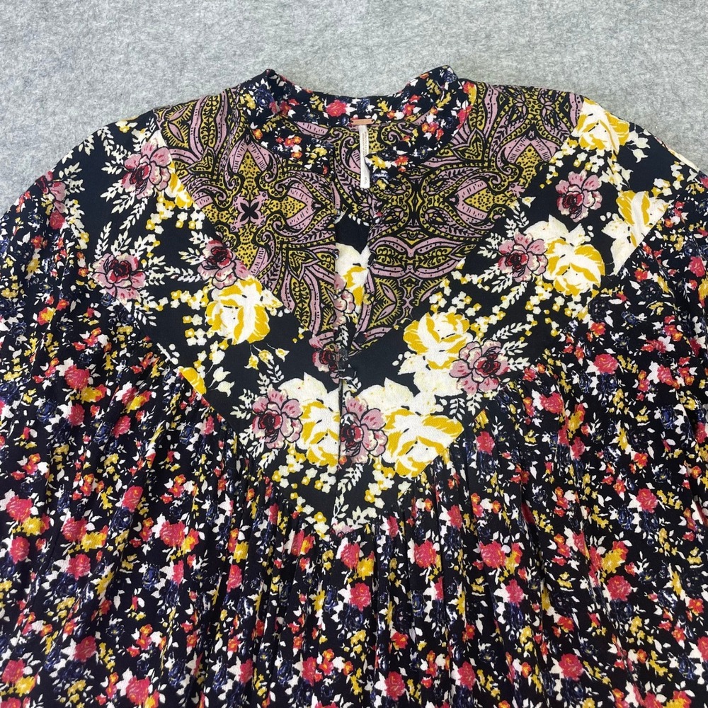 Free People Floral Paisley Mixed Print Tunic Top Black Yellow Red Small Boho - Picture 5 of 13